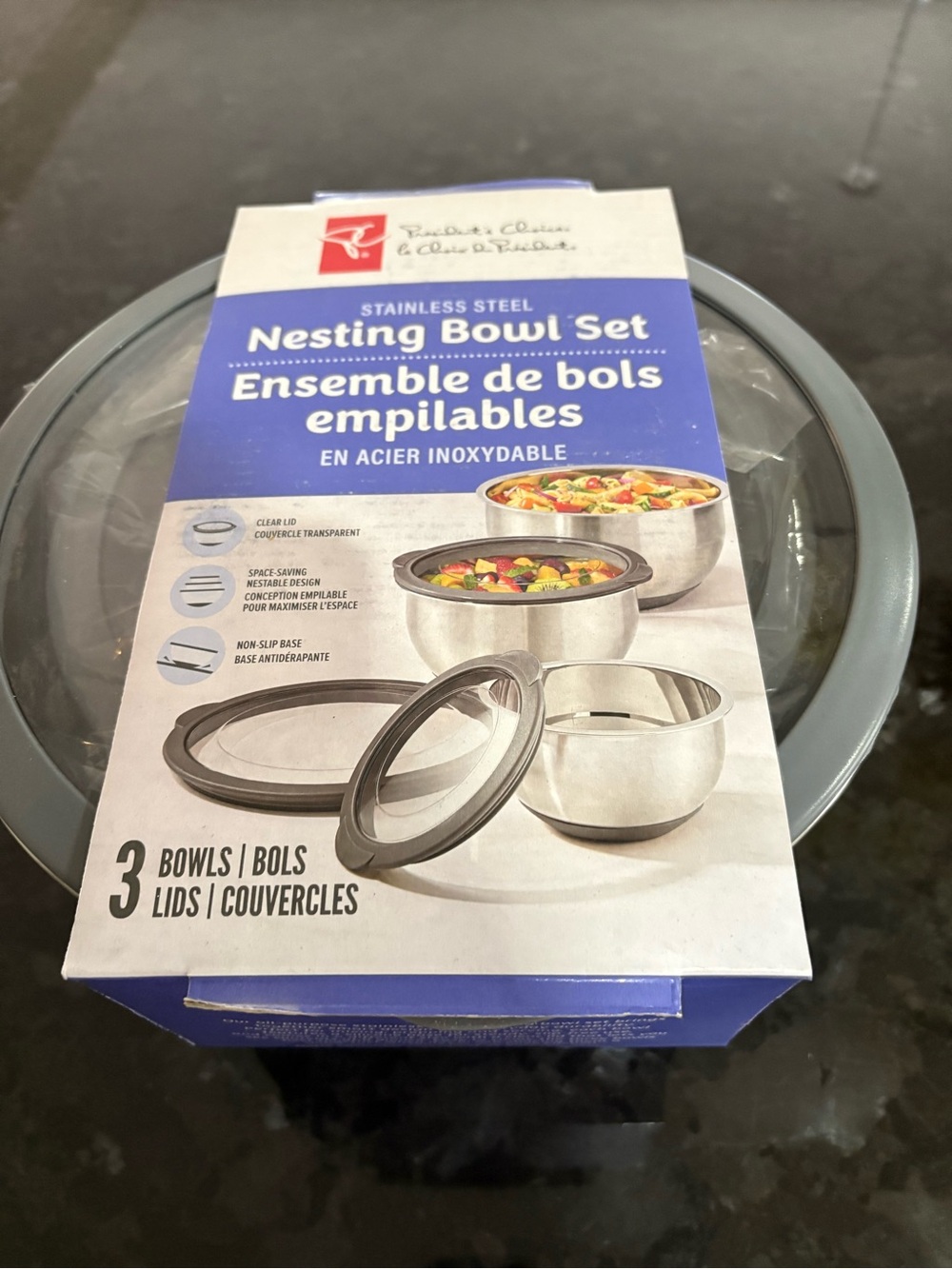 Stainless Steel Nesting Bowl Set with Gray Lids - 3 Pack